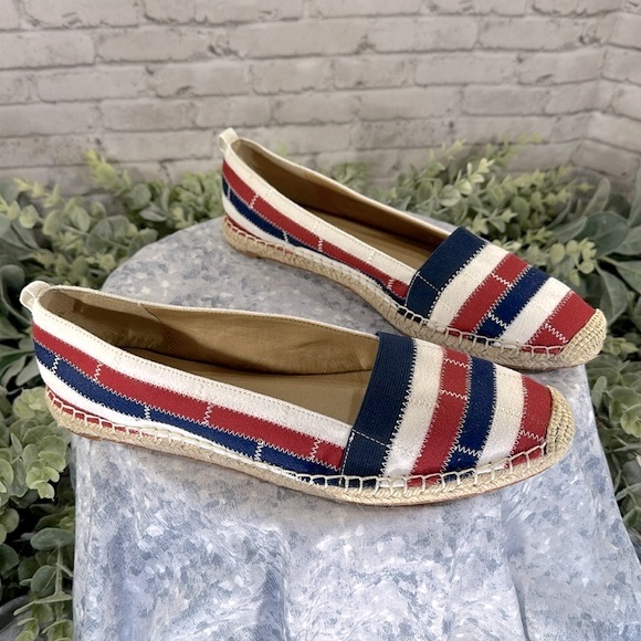 ADRIENNE VITTADINI Red/White/Blue Striped Stitch Espadrille Canvas Flats WMS 9M - Picture 9 of 9